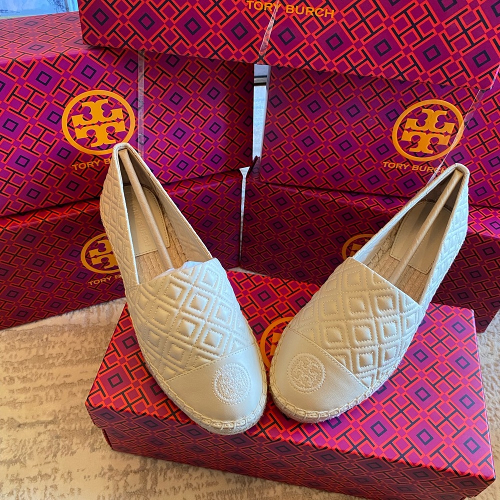 Tory Burch Quilted Espadrille Slip-On in Cream